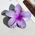 Detailed macro of a purple gradient plumeria hair claw clip with matte acrylic finish - 8cm Purple Plumeria Claw