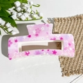 Pince à cheveux carrée rose avec imprimé floral cerisier et finition mate - Exquise Fleur de Cerisier Rose (Carré Imprimé UV 10,5 - ABS Blanc Cassé 159-1)