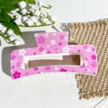 Pince à cheveux carrée rose avec motif de cerisier et design ajouré élégant - Fleur de cerisier de style japonais (Carré imprimé UV 10,5 - ABS blanc crème 159-3)