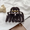 Flat oval dark brown hair claw clip with glossy resin finish and strong golden spring - UV Solid Deep Brown