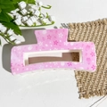 Pince à cheveux rectangulaire avec motifs de cerisiers roses et blancs, finition mate - Exquise Fleur de Cerisier Rose et Blanc (Carré Imprimé UV 10.5 - ABS Crème 159-4)
