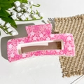 Pince à cheveux carrée rose avec motif de fleurs de cerisier blanc pour femmes - Motif cerisier rose scintillant et blanc (Carré imprimé UV 10,5 - ABS Blanc cassé 159-6)