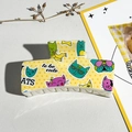Détail de la pince à cheveux jaune en acrylique avec motifs de chats mignons et pois - Style 7 Carré Plein Imprimé 8,5cm