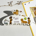 Détail de la pince à cheveux en acétate blanc avec imprimé UV de chiots teckels colorés - Style 4 Tête Carrée Imprimé 10,5cm