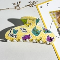 Détail d'une pince à cheveux jaune avec motif de chat dessin animé et impression UV - Style 7 Tête Carrée Imprimé 10,5cm