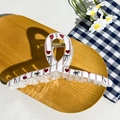 Close-up of a French vintage hair claw with red hearts and black bow on wooden tray - Cross Vertical Stripe Heart (12.5cm)