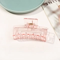 Pince à cheveux carrée rose mat translucide de 8,5 cm avec ressort doré - Rouge Transparent