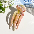Detail of three-prong marble texture hair fork with pink and green acetate pattern - Nude Pink