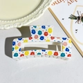 White square claw clip with colorful floral pattern and smooth resin finish for women - Multicolor Floral Style (117-1)