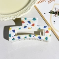 8.5cm checkerboard hair claw clip with colorful floral patterns on white resin - White Painted Pattern Style (117-2)