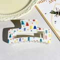 8.5cm white square hair claw clip with colorful Christmas tree and mushroom pattern - Christmas Tree Mushroom Style (117-3)