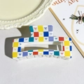 Colorful checkered hair claw clip with mini bow prints and a vibrant glossy finish - Colorful Checkerboard Style (117-4)