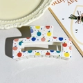 8.5cm checkerboard hair claw clip featuring colorful apple pattern on white base - Colorful Apple Pattern Style (117-5)