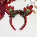 Detail of red sequined reindeer antlers headband with festive green stars and tinsel - Red Antlers Raffia