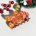Detail of cute gingerbread man hair claw clip with festive Christmas decorations - Plastic / Christmas Acrylic Snowman Red White Scarf