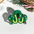 Dettaglio molletta per capelli natalizia verde scuro ondulata con decoro di albero - Plastica / Mini Christmas Claw - Wavy Green