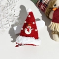 Detail of red knitted Christmas hat hair clip with snowman and pearl decorations - Plastic / Pearl Santa Hat Duck Clip - Snowman