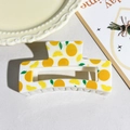 Chic 8.5cm rectangular hair claw clip featuring yellow lemon patterns on white base - Yellow Lemon Pattern Style (146-2)