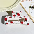 White rectangular hair claw clip with red strawberry print and pink flower patterns - Strawberry Floral Style (146-4)