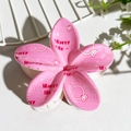 Pink plumeria hair claw clip with Marry Me text and diamond ring print pattern - Pink Marry Me Print (141-6)