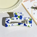 Sweet 8.5cm white square hair claw with blue blueberry print and cutout design - Blueberry Floral Style (146-5)