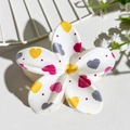 Frangipani hair claw clip with colorful heart patterns and dots in white acrylic - White Graffiti Heart (141-7)