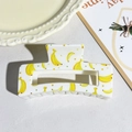 White rectangular hair claw clip with bright yellow banana pattern for women - Banana Floral Style (146-6)