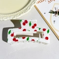 Checkerboard hair claw clip featuring white acrylic with sweet red cherry pattern - Cherry Print Style (147-3)