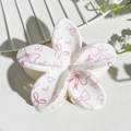 Frangipani hair claw clip with pink bow print on creamy white acetate finish - White Pink Bow (142-2)