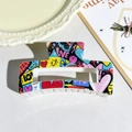 8.5cm colorful checkerboard hair claw clip with LOVE graffiti and heart patterns - Love Heart Graffiti Style (149-2)
