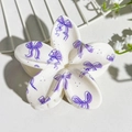 Frangipani hair claw clip in creamy white with delicate purple bow print and polka dots - Cream Purple Bow (142-3)