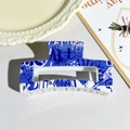 Blue and white 8.5cm checkerboard hair claw with stylish ART and DREAM graffiti print - Blue White Graffiti Style (149-3)