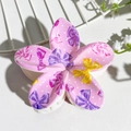 Pink frangipani hair claw clip with colorful bow patterns and white polka dots - Pink Multi-color Bow (142-4)