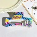 Checkerboard hair claw clip with colorful BOOM and GIRL pop art design print - Pop Art Pattern Style (149-5)