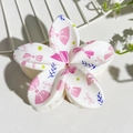 Frangipani hair claw clip in creamy white with pink bow pattern and acetate finish - Cream Pink Blue Bow (142-5)