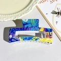 8.5cm square hair claw clip with colorful urban graffiti print in blue and purple - Urban Street Graffiti Style (149-6)