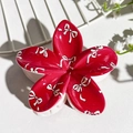 Plumeria hair claw clip in red with white bow print and polished resin finish - Red White Bow (142-7)