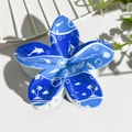 Blue plumeria hair claw clip with ocean motifs like dolphins and palm trees - Blue Ocean Theme (144-2)