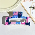 8.5cm square hair claw clip featuring colorful cartoon cat patterns in a candy style - Tri-color Chibi Cat Style (150-6)