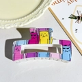 Checkerboard claw clip with colorful cat illustrations in rectangular hollow design - Hand-painted Color Cat Style (150-7)