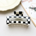 Black and white checkerboard rectangle hair claw clip with a glossy finish for women - Black and White Checkerboard (151-1)