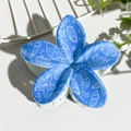 Blue plumeria hair claw clip with nautical patterns like starfish and seashells - Vibrant Blue Ocean Line Art (144-6)