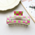 Pink and green checkerboard pattern resin hair claw clip in a minimalist 8.5cm design - Pink Green Checkerboard Style (151-2)
