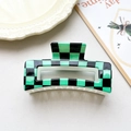 8.5cm rectangle hair claw clip with classic black and green checkerboard pattern finish - Black Green Checkerboard Style (151-3)