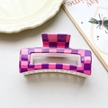 Pink and purple checkerboard hair claw clip with rectangular cutout for women - Pink Purple Checkerboard Style (151-5)