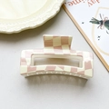 8.5cm checkered hair claw clip in pale yellow and pink checkerboard pattern - Yellow Pink Checkerboard Style (152-1)