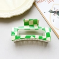 Green and white checkered 8.5cm hair claw clip with a glossy finish for women - Green White Checkerboard Style (152-5)