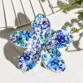 Frangipani claw clip with blue and purple floral UV print on a white resin base - White Blue Purple Floral (148-5)