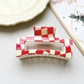 Medium 8.5cm red and white checkerboard rectangle hair claw clip for women - Red White Checkerboard Style (152-6)