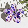 Frangipani hair claw clip with purple floral UV print and white resin base - White Purple Pattern (148-6)